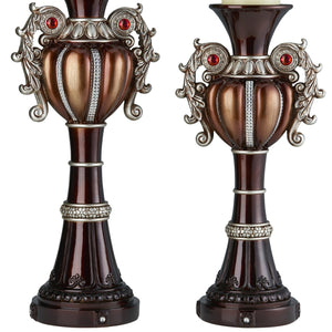 English Elm 16" Delicata Urn Candleholder Set of 2 in Bronze with Bejeweled Accents, Polyresin, Includes Ivory Candles B072116563