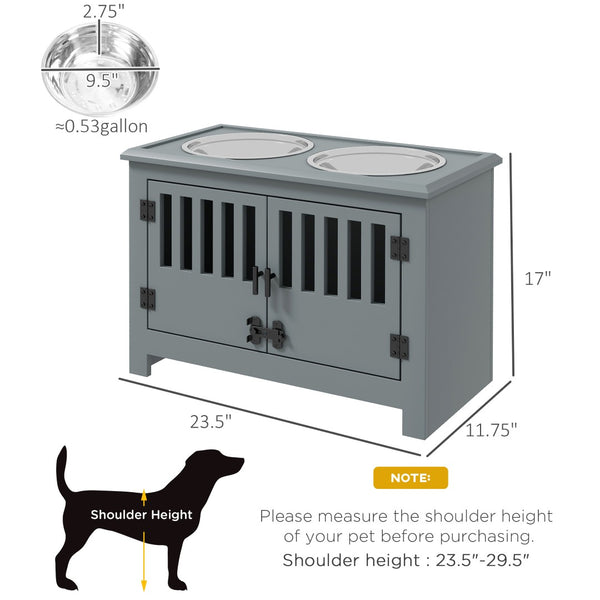 English Elm Pet Feeding Station with Raised Stainless Bowls Mdf Stand and Storage Drawer T3971P433906