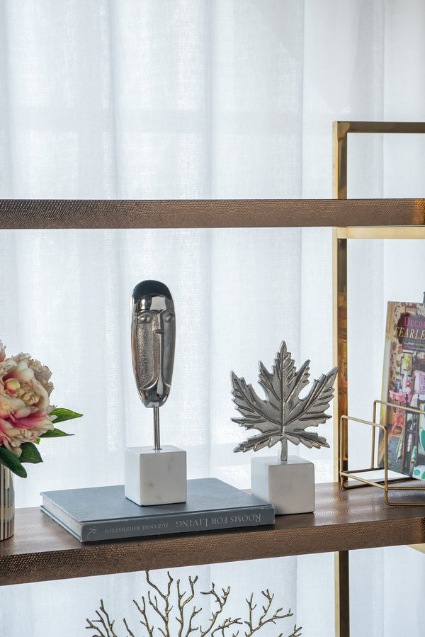 English Elm 7x3x10.5" Aluminum Leaf Sculpture on Marble Base — Elegant Silver Finish, Modern Home Accent, Gift Idea W2078P361046