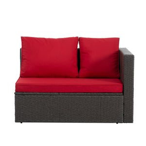 English Elm Patio 7-Piece Pe Wicker Furniture Set With Lounger Sofa, Plush Cushions & Tempered Glass Table W1703S00030-GIGA