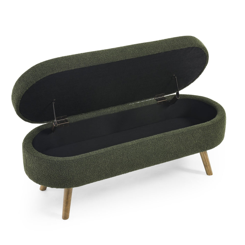 English Elm Ottoman Oval Storage Bench with Rubber Wood Legs in Green — Sturdy 250lb Capacity, Stylish Entryway Seat W487P220595
