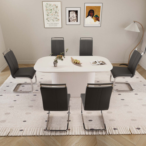 English Elm 63 Modern Cream Mdf Dining Table & 6 Pu Armless Chairs Set - Stylish, Durable, Easy Assembly For Home W2189S00676