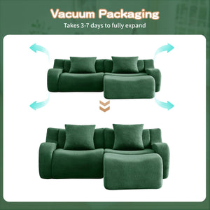 English Elm L-Shaped Teddy Fabric 2-Seat Sofa - Cloud-Like Comfort, No Assembly, Ergonomic Design, Green Delight W714S01438