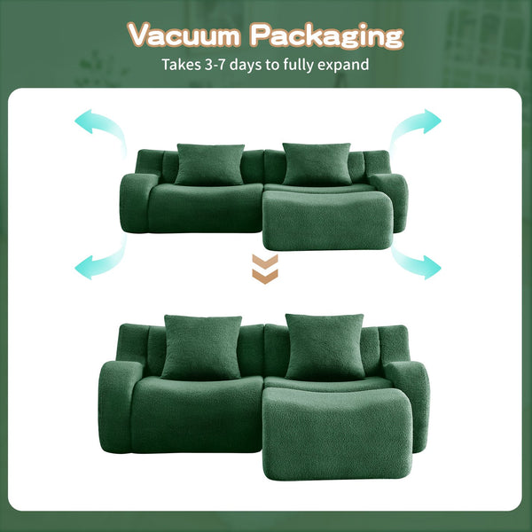 English Elm L-Shaped Teddy Fabric 2-Seat Sofa - Cloud-Like Comfort, No Assembly, Ergonomic Design, Green Delight W714S01438