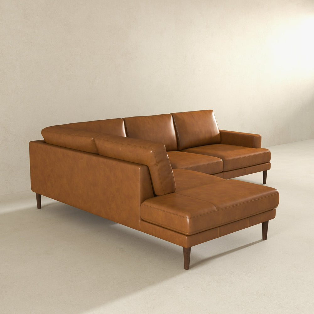 English Elm Ashcroft Furniture - Corbin Tan Leather Sectional Sofa with Built-In Chaise, Full-Grain Leather, Solid Eucalyptus Frame B183S00105