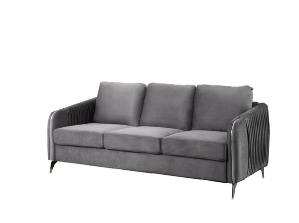 English Elm Hadriano Velvet Channel Quilted Sofa with Chrome Trim Glam Living Room Seating Gray B2749P413390