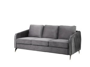 English Elm Hadriano Velvet 3 Piece Living Room Set with Chrome Trim and Channel Quilted Seating Gray B2749S00170