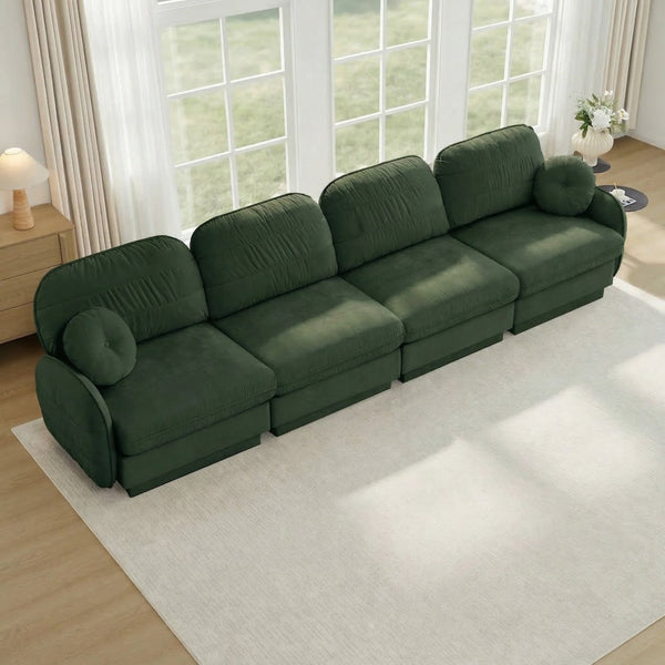 English Elm 137"chenille Cloud Sofa Deep Seat Four Seater with Quilted Cushions for Living Room Green W714S01771