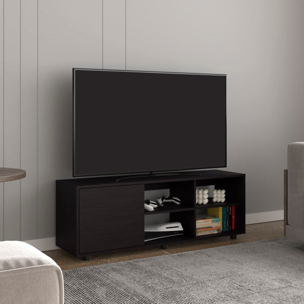 English Elm Adel 51" TV Stand with Cabinet and Four Shelves, Cable Management, Holds Up to 60" TVs, Sleek Design Black 53.01 L x 21.01 W x 5.01 H B070P254801