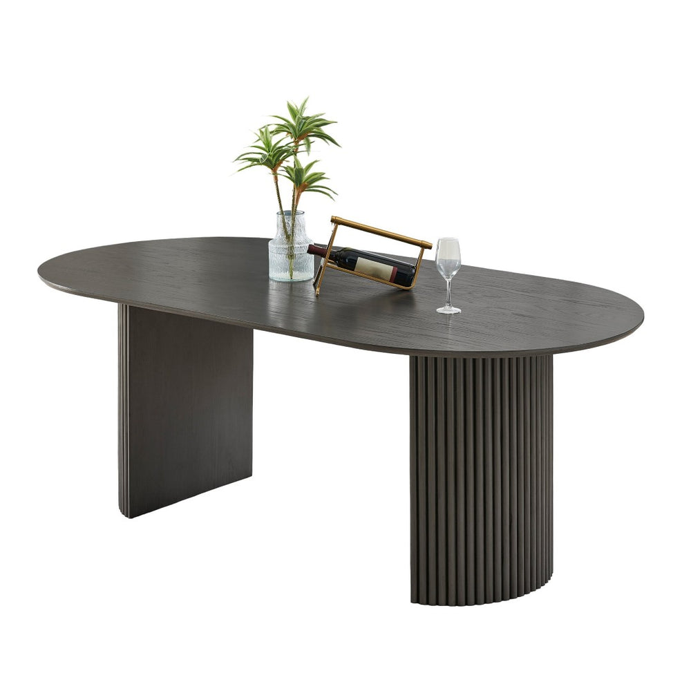 English Elm Venezia Oval Gray Oak Veneer Dining Table Dual Pedestal Base Seats Six Guests B2749S00275
