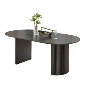 English Elm Venezia Oval Gray Oak Veneer Dining Table Dual Pedestal Base Seats Six Guests B2749S00275