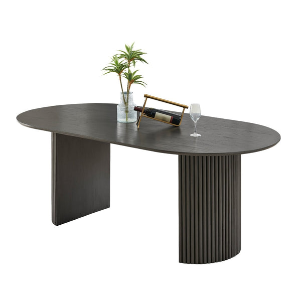 English Elm Venezia Oval Gray Oak Veneer Dining Table Dual Pedestal Base Seats Six Guests B2749S00275
