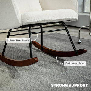 English Elm Nordic High Back Rocking Chair Teddy Fleece Lumbar Support Beech Wood Reading Nook T3971P405982
