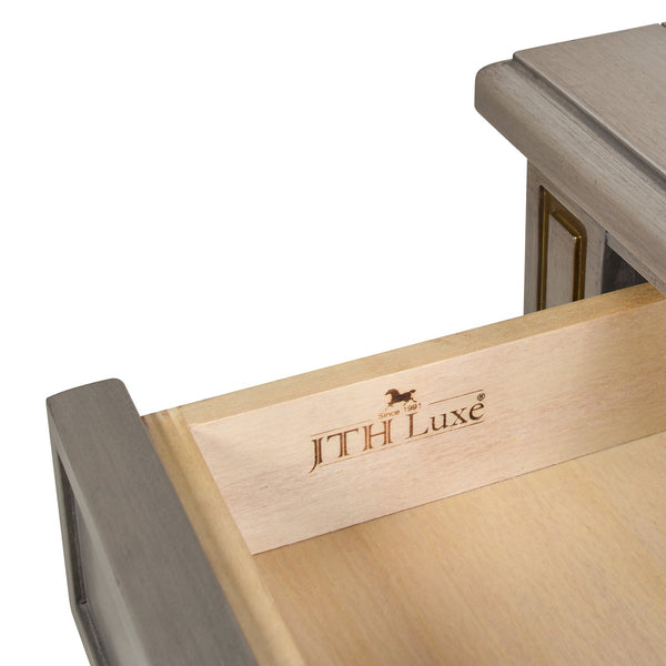 English Elm Jennifer Taylor Home - Dauphin 71" TV Stand Console Table in Grey Cashmere Wood with Gold Accents, Ample Storage, Assembled B2719P238490