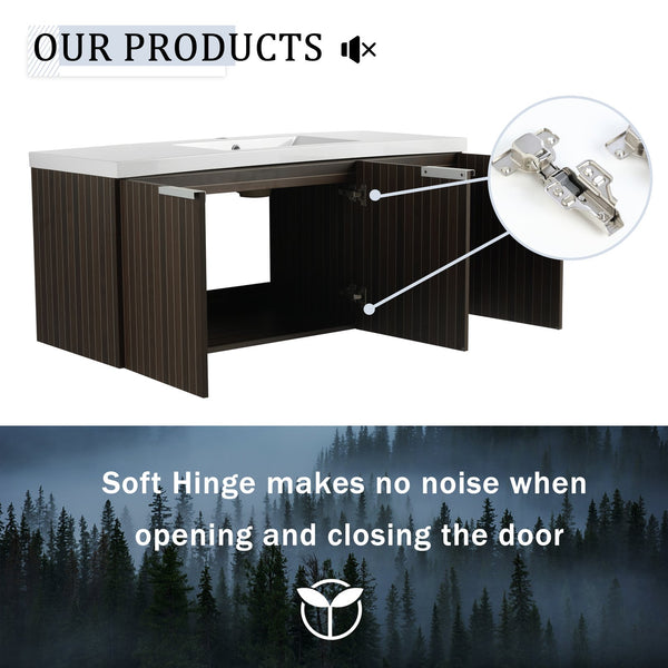 English Elm 48 Inch Silver-Brown Stripe Vanity with Resin Sink, Wall-Mounted 3-Door Storage, Soft-Close Hinges W999P206328