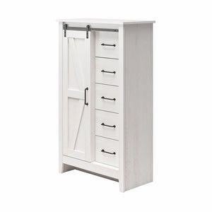 English Elm Alton Farmhouse Chest with Sliding Barn Door Five Drawers and Matte Black Hardware Oak B2733S00019
