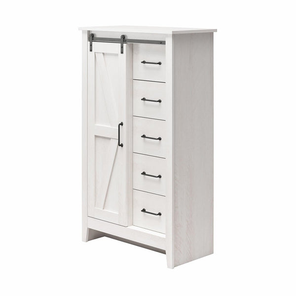 English Elm Alton Farmhouse Chest with Sliding Barn Door Five Drawers and Matte Black Hardware Oak B2733S00019