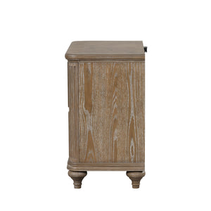 English Elm Simple Rustic Oak Nightstand with USB-A & USB-C, Solid Wood Veneer, Felt-Lined Drawer, 29"W x29.5"H B2741P357497