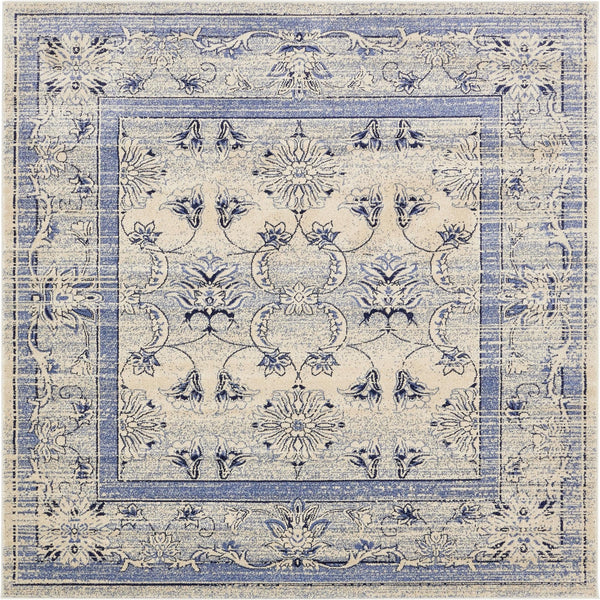 Unique Loom La Jolla Botanica Machine Made Floral Rug Ivory Blue, Beige/Blue/Light Blue/Ivory 7' 10" x 7' 10"