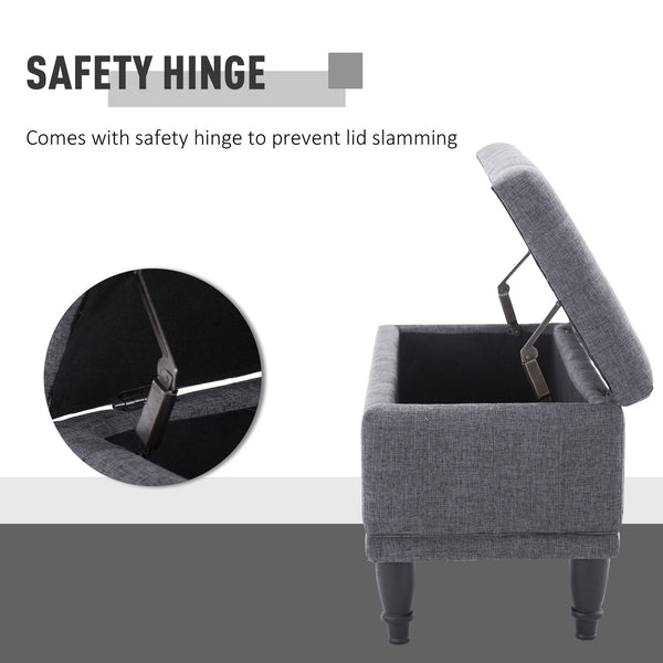 English Elm HOMCOM Linen Storage Ottoman Bench with Lift-Top and Button Tufting, Plush Seat, Durable Wood Frame Grey W2225P217746