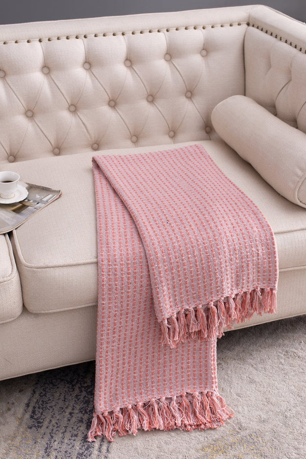 English Elm 50X60" Decorative Pink Cotton Throw Blanket Set With Tassels - Stylish, Soft, And Versatile Comfort! W2078P345504