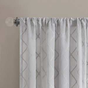 JLA Home Madison Park - Diamond Sheer Window Curtain Panel with Embroidered Diamond Motif, Light-Filtering Elegance for Layering Grey MP40-1066