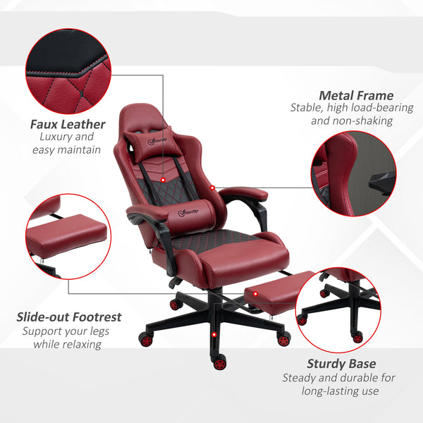 English Elm Vinsetto Ergonomic Racing Gaming Chair Diamond PU Leather High Back Recliner with Footrest, Red W2225P173918