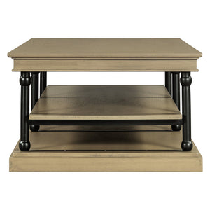 English Elm Christopher Knight Home® - 55.1" Wood Coffee Table with Industrial Black Legs, Two Open Shelves for Storage & Display Modern Elegance Black+Brown N768P292053B