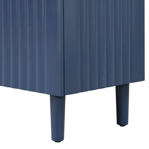 English Elm U_STYLE Four-Door Sideboard with Wavy Panel Doors, Cylindrical Wood Legs, Sleek Metal Handles, 67" länge Navy Blue N711P186790V