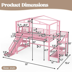 English Elm Twin Metal Loft Bed with Built-in Wardrobe Storage Stairs Led Lights and Usb Ports W5316S00048