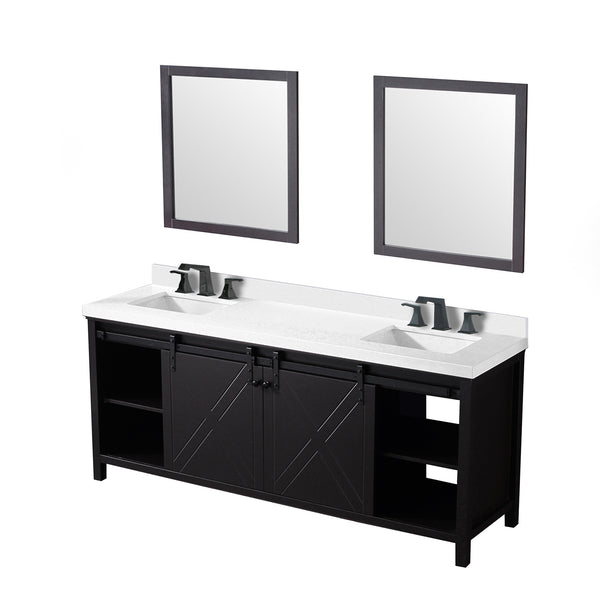 English Elm Brown Double Bath Vanity 80" W x 22" D with Cultured Marble Top, Matte Black Faucets, Dual 30" Mirrors, Scratch-Resistant Surface B2731S01120
