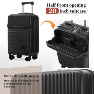 English Elm Luggage 5 Piece Hardside Abs Set with Front Access Carry on and Tsa Spinner Wheels Black N732P391579B