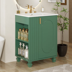 English Elm Christopher Knight Home® - 24" Retro Bathroom Vanity with Ceramic Sink, Solid Wood Frame, Soft-Close Door, Ample Storage Green N759P293645F