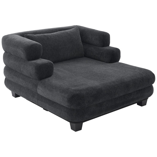 English Elm Oversized Chenille Chaise Lounge Deep Seat Sculptural Armrests Modern Living Room Retreat Black N763P326441B