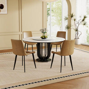 English Elm 59" Round Sintered Stone Dining Table With Lazy Susan & Steel Base - Modern, Durable & Versatile Design W2699S00037