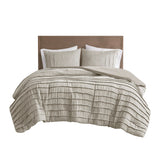 Beautyrest Maddox Casual 3 Piece Striated Cationic Dyed Oversized Comforter Set with Pleats BR10-3868 Natural