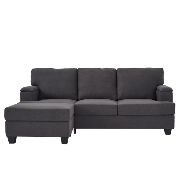 English Elm 86" Linen Sectional Sofa with Storage Ottoman Reversible Chaise for Small Spaces Dark Gray W1669S00038