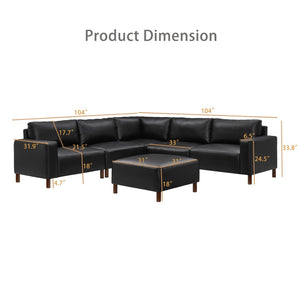 English Elm Modern Modular L-shaped Sectional in Matte Pu Leather with Ottoman Six Piece Black W1097S00264