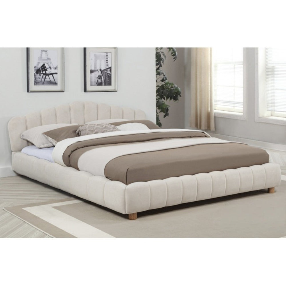 English Elm Velvet Queen Platform Bed Low Profile Modern Frame Plush Upholstered Bedroom B011S02267