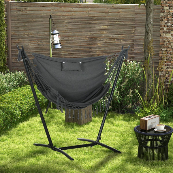 English Elm Outsunny Stylish Hammock Chair With Stand – Boho-Inspired Lounge With Headrest & Side Pocket, Dark Gray W2225P174051-GIGA
