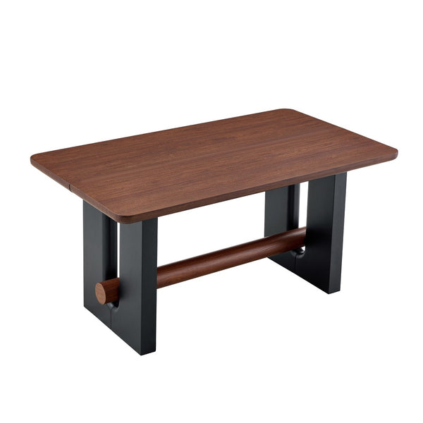 English Elm All-mdf Walnut Top Dining Table Seats Four with Matte Black Base for Small Spaces W3875S00025