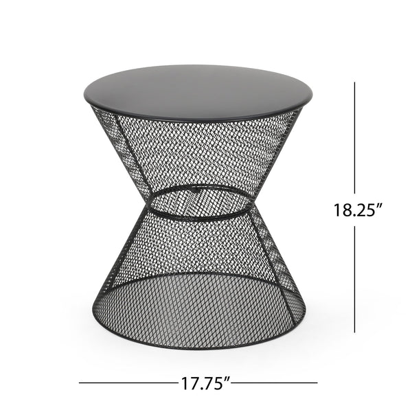 English Elm Christopher Knight Home® - NEVADA Side Table with Breezy Mesh Iron Design, Rounded Silhouette for Timeless Outdoor Living Space Matte Black 65459.00BLK