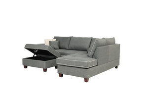 English Elm Beautiful 3-pcs Sectional Sofa with Reversible Chaise and Storage Ottoman Plush Summer Hues Comfort Steel Gray 76 L x 35 W x 16 H B011S01054