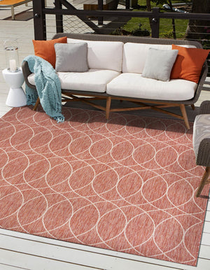 Unique Loom Outdoor Trellis Gitter Machine Made Trellis Rug Rust Red, Ivory 10' 0" x 10' 0"