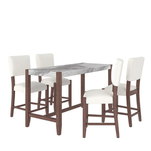 English Elm 5-Piece Faux Marble Counter Height Dining Set — 4 Upholstered Stools, Space-Saving Mid-Century Modern for Kitchen N752S011086A