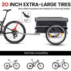 English Elm Foldable Bike Cargo Trailer with 20 Inch Tires Steel Frame and Weatherproof Oxford Cover Black W2932P405182
