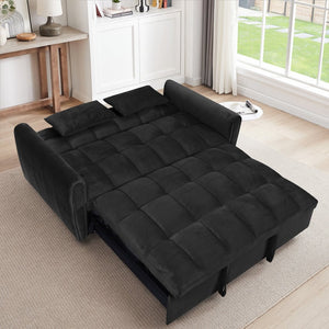 English Elm 65-inch Velvet Convertible Futon Sofa Bed with Adjustable Back for Living Room Black W2564S00071