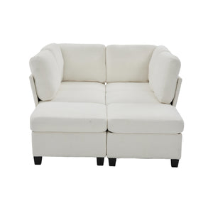 English Elm UNITED Modular 6-Seat Sectional Sofa with Removable Ottoman, Storage Compartments, Convertible Comfort Beige W1568S00242