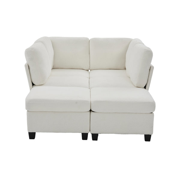 English Elm UNITED Modular 6-Seat Sectional Sofa with Removable Ottoman, Storage Compartments, Convertible Comfort Beige W1568S00242