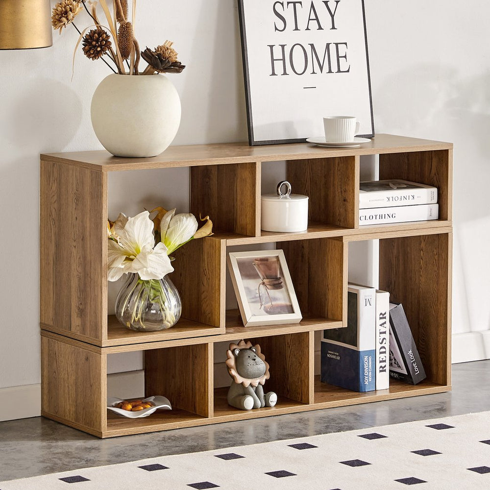 English Elm 2 Pieces Cube TV Stand with Adjustable 55–80" Length, Six Open Shelves, Modern Minimalist Storage and Durable MDF Design Natural Wood W3226P298393